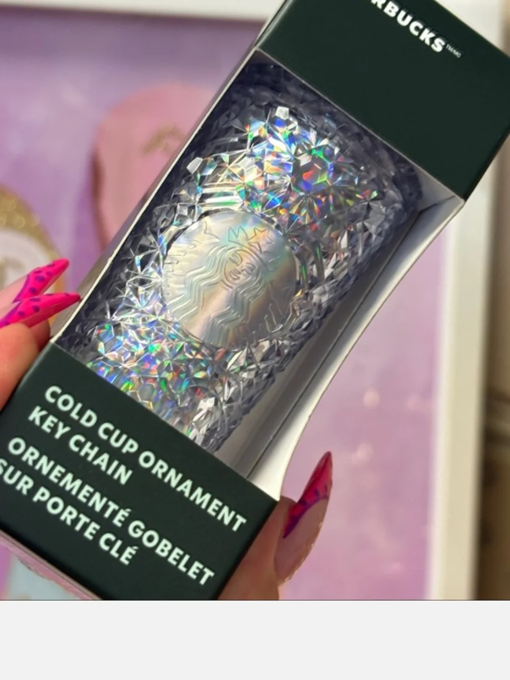 Starbucks Iridescent Crystal Cold Cup Ornament Key Chain - Silver New